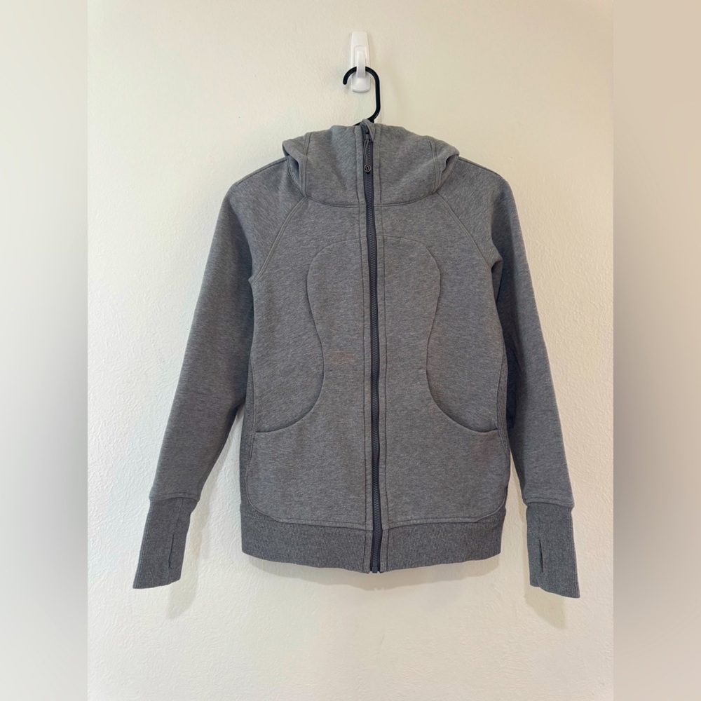 Lululemon Scuba Full-Zip Hoodie Heathered Grey Cotton Fleece Size 4 W3ASNS (918)